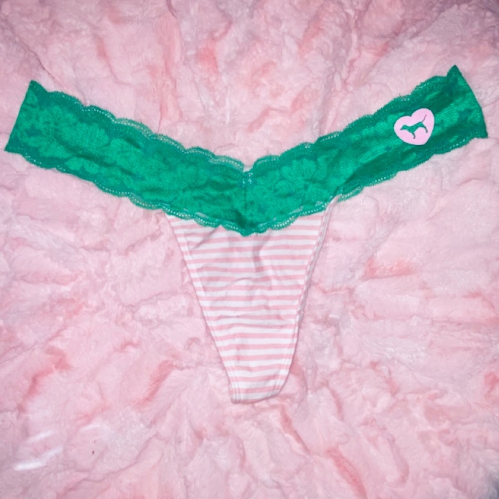 VS PINK Originals Green And Pink Lace Thong